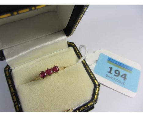 Ruby three stone gold ring hallmarked 9ct