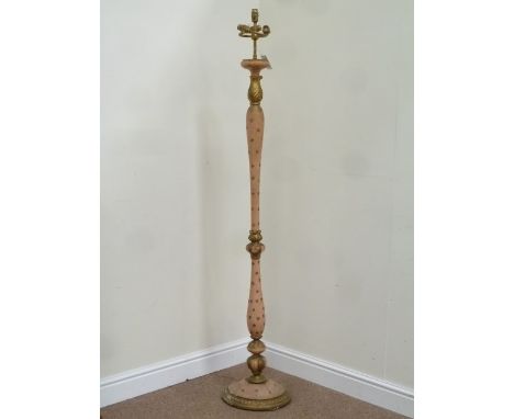 Painted and gilt four branch standard lamp with carved decoration, H170cm