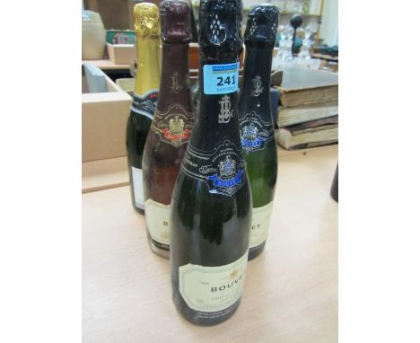 Two bottles Bouvet white and one rose sparkling wine, bottle Albert Etienne champagne and bottle of Fitou (5)
