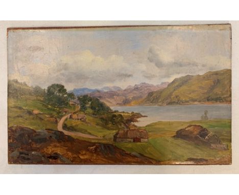 A 19th century en plein air landscape oil sketch, laid down on panel, unframed, 19 x 30 cm