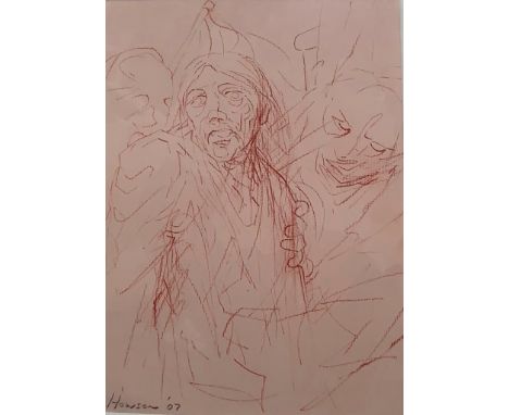 Peter Howson, O.B.E. (Scottish, b. 1958):Religious study, red chalk, signed & dated '07, 30 x 22 cm