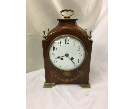 An Edwardian inlaid mantel clock with Marti movement