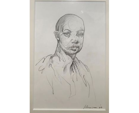Peter Howson, O.B.E. (Scottish, b. 1958): Jade, pencil study, portrait of Jade Goody, signed  &amp; dated '09, 22 x 19 cm