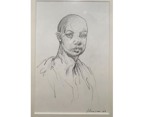 Peter Howson, O.B.E. (Scottish, b. 1958): Jade, pencil study, portrait of Jade Goody, signed  &amp; dated '09, 22 x 19 cm