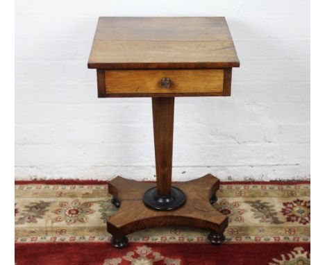 A William IV rosewood side table, with drawer, on platform and turned feet, 73cm x 43.5cm