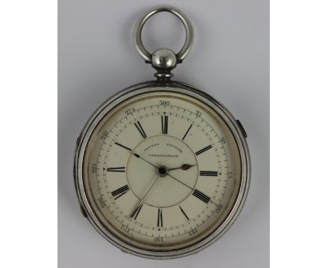 A late Victorian silver centre seconds chronograph pocket watch, with enamel Roman numeral dial, case by John Round, Chester,