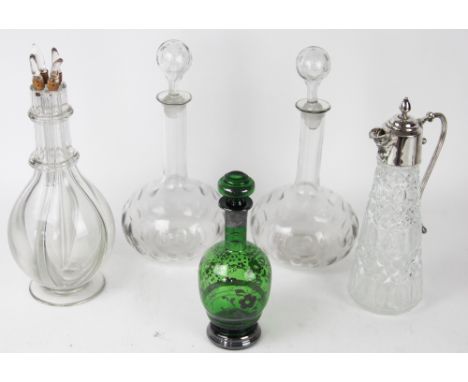 A selection of glass ware, to include; a 19th century four section clear glass decanter and associated stoppers, a pair of gl