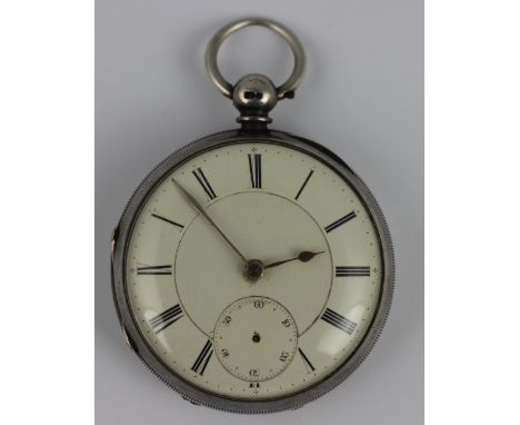 A silver open face pocket watch, Chester 1873, the white enamel dial with black Roman numerals an subsidiary seconds dial, mo