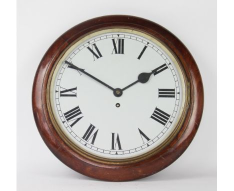 A mahogany wall timepiece, with enamel Roman numeral dial and brass bezel, 40cm diam