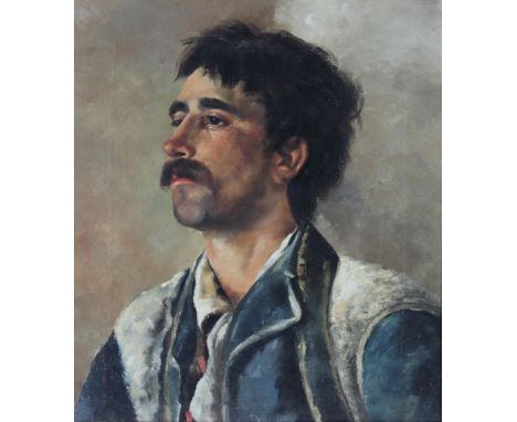 Spanish School - 19th century, oil on canvas, portrait of a gentleman with a blue coat, possibly a Matador, unsigned, gilt wo