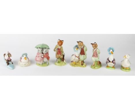 Eight Beswick Beatrix Potter figures, comprising, Mr Tod; Foxy Whiskered Gentleman; Jemima Puddleduck with Foxy Whiskered Gen