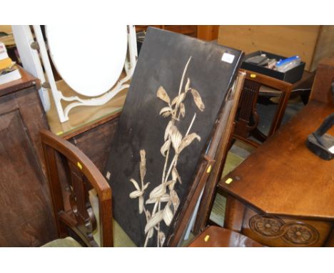 A Japanese black lacquered panel; and a quantity of various pictures and prints