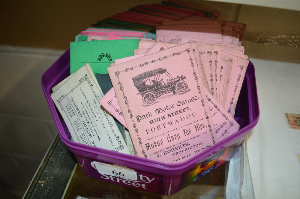 A box of motor advertising cards (early motoring ephemera)