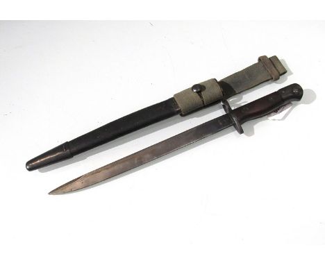 An Indian 1907 pattern SMLE bayonet, stamped N.W.R 47, with scabbard and canvas frog 