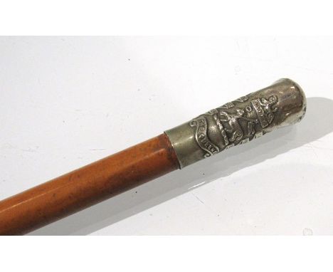 An early-mid 20th Century Queen's Regiment officers swagger stick, cane with white metal knop