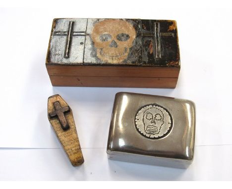 Three religious/death related trinket boxes, possibly Prisoner of War-made 