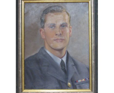 A collection of items relating to Flight Lieutentant David Vincent Edye (1923-1943). A chest length portrait on canvas togeth