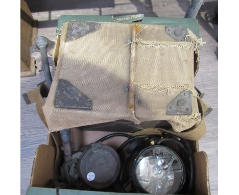 Two British military signalling lamps, canvas-top case with morse code tapper, together with a vintage gas lamp timer 