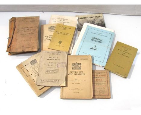 A collection of ephemera mainly relating to WWI and II including RAF Flying training manual, Air Raid booklets, Gas Casualtie