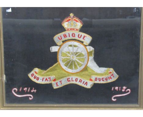 A WWI RA embroidered tapestry, framed and glazed