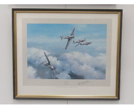 "HURRICANE":  A watercolour print after Robert Taylor, signed by Bob Stanford-Tuck, framed and glazed