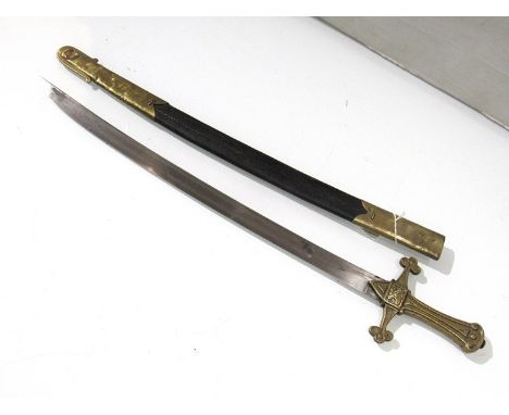 A Victorian bandsman's sword as issued to Sergeant's with brass hilt, leather and brass scabbard, unmarked blade 