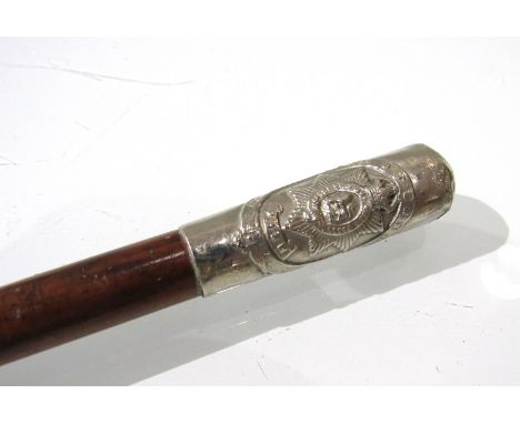 A Worcestershire regiment swagger stick with King's crown, cane shaft 