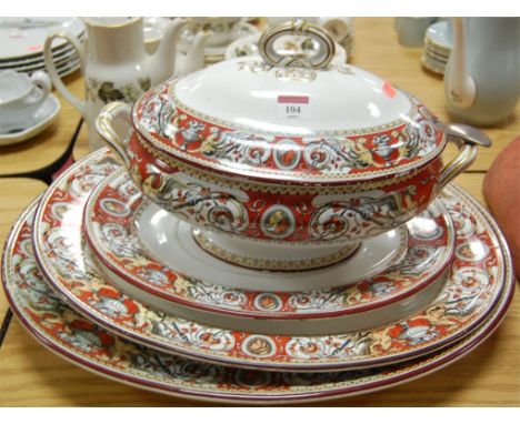 Set of three large Victorian graduated meat plates together with a large matching vegetable tureen and cover Condition Report