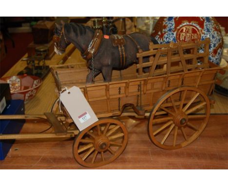 A large scale model of a horse drawn cart, with resin model of a horse (2)