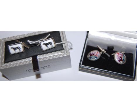 A pair of gents silver and enamel cufflinks and one other pair (2) 