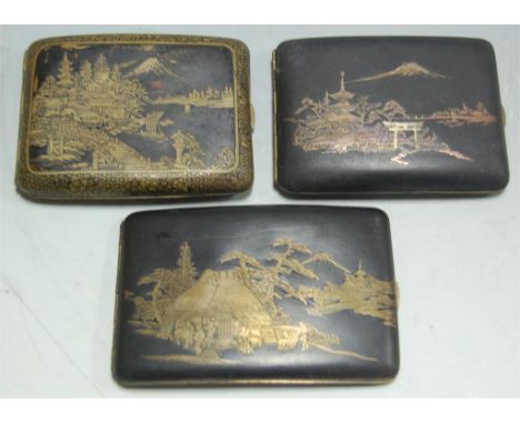 Three Japanese kumi ware cigarette cases Condition Report / Extra Information Case 1 -10.5 x 8cm, very scratched to front and