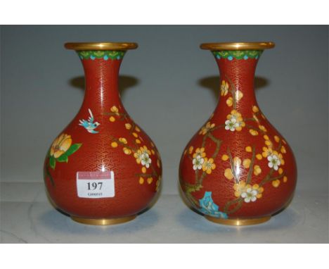 A pair of cloisonné enamel vases