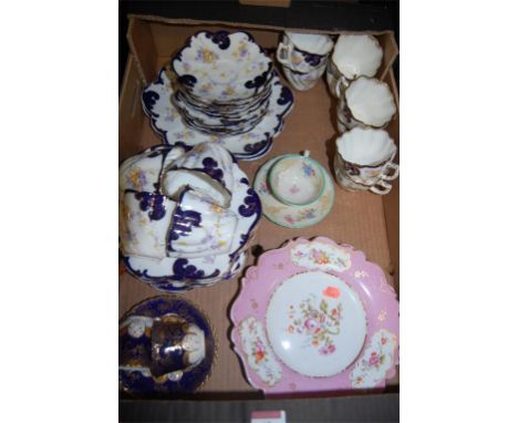 A Victorian part tea service, together with a pair of Aynsley teacups and saucers, a pair of dessert plates etc 
