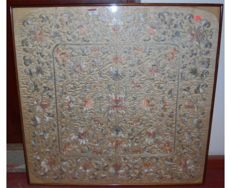 An early 20th century Chinese silk floral decorated panel Condition Report / Extra Information Creased where it has been fold