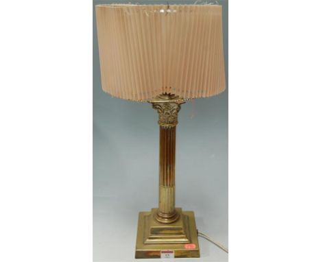 A lacquered brass Corinthian column table lamp