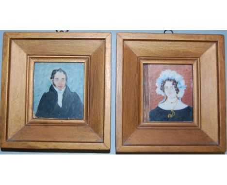 19th century English school - Portrait of a gentleman, watercolour; together with a matching portrait of a lady (2)