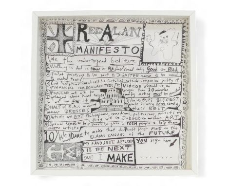 # Grayson PERRY (b. 1960) Red Alan Manifesto Printed on cotton Framed and glazed Picture size 49 x 47cm Overall size 53 x 53c