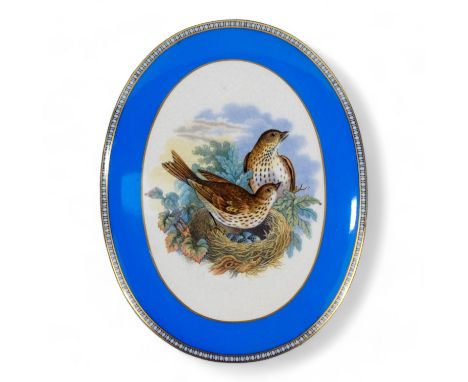 A 19th century Prattware plaque - oval and decorated with nesting thrushes within a blue band, 24 x 18cm.