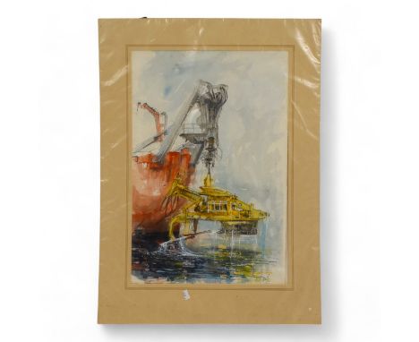 # Ben MAILE (1922-2017) Mini Sub On Winch Mixed media Signed lower right Mounted Picture size 55 x 37cm  Overall size 72 x 52