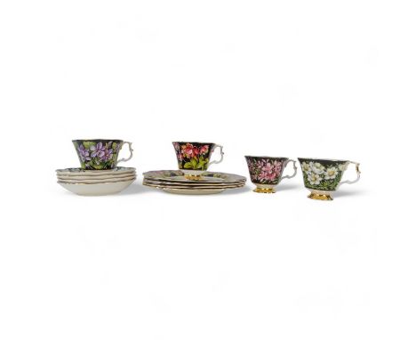 A Royal Albert part tea service - Provincial Flowers pattern, comprising four cups with saucers, together with four side plat