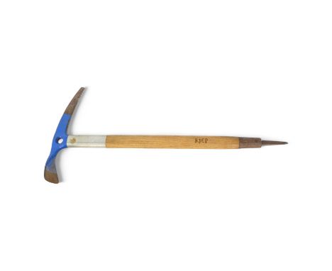 A vintage Monte Rosa ice axe - by Camp Interalp, the forged steel head with wooden shaft and steel spike to base, 60cm long.