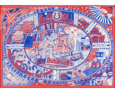 # Sir Grayson PERRY (b. 1960) Lockdown Screenprint on cotton tea towel produced for 'Grayson's Art Club' Framed Picture size 