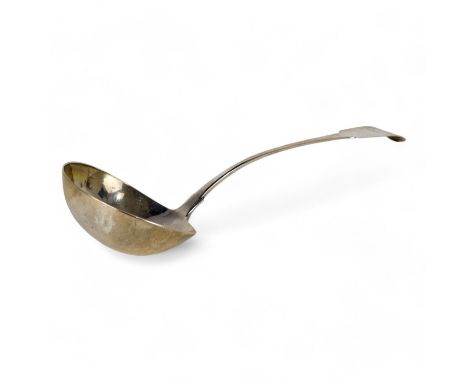 A large silver oval ladle - Dublin 1814, Samuel Neville, fiddle back and engraved with Ferguson armorial, 201g.