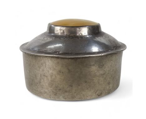 A early 20th century pewter box by Liberty &amp; Co - oval inset with mother-of-pearl, stamped to base.