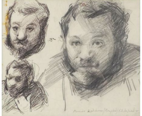 # Robert Oscar LENKIEWICZ (1941-2002) Portrait of Menwate? Kadishman, Hampstead Charcoal and pen on paper Blind stamp and sig