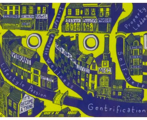 # Sir Grayson PERRY (b. 1960) Gentrification Print on fabric Framed and glazed Picture size 14.5 x 19cm Overall size 22 x 27c