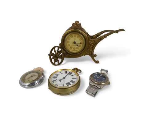 A late 19th century Goliath watch - the steel case with a white enamel dial set out in Roman numerals with subsidiary second 
