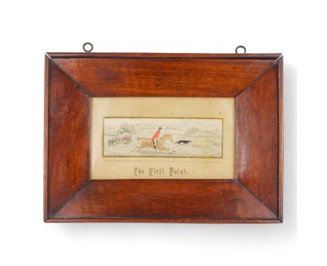 A late 19th century Stevengraph - The First Point, in a mahogany frame, 29cm wide.