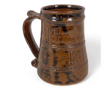 A William (Bill) Marshall tenmoku glazed tankard - dated 1990 with ownership initials and bearing potters mark at base of han