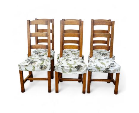 A set of six 19th century style ladder back chairs - with slip-in seats on tapering square legs joined by H-shaped stretchers